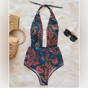 Floral Halter One-Piece Swimsuit